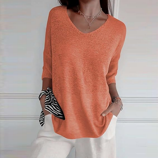 Knit top with V-neck